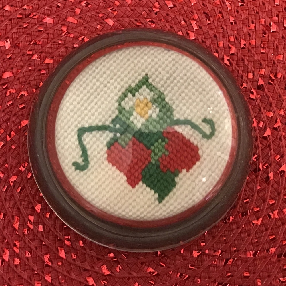 Needlepoint handmade paperweight. Vintage